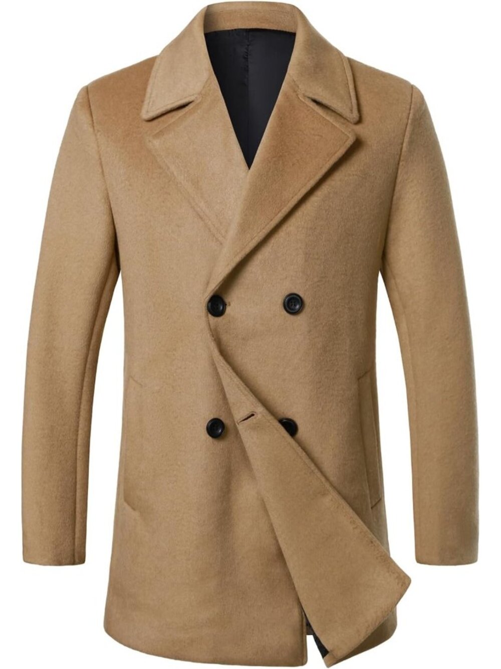 Classic Double Breasted Wool Blend Pea Coat for Men | Stylish Winter Outerwear